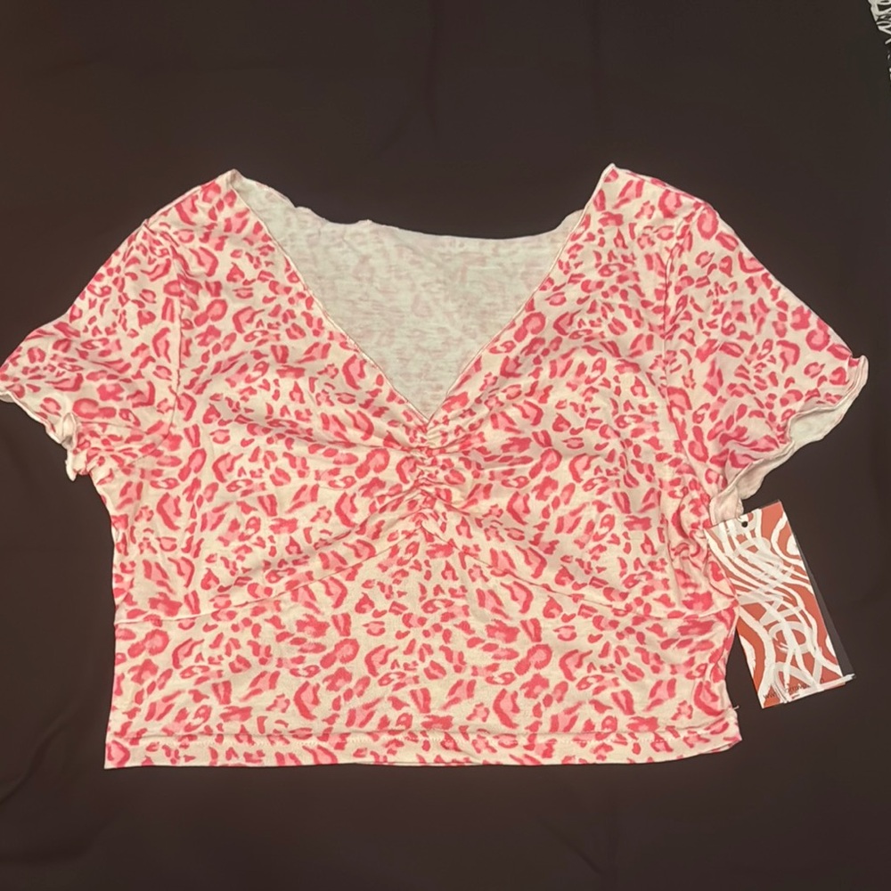 ROMWE Pink Animal Print Short Sleeve Top